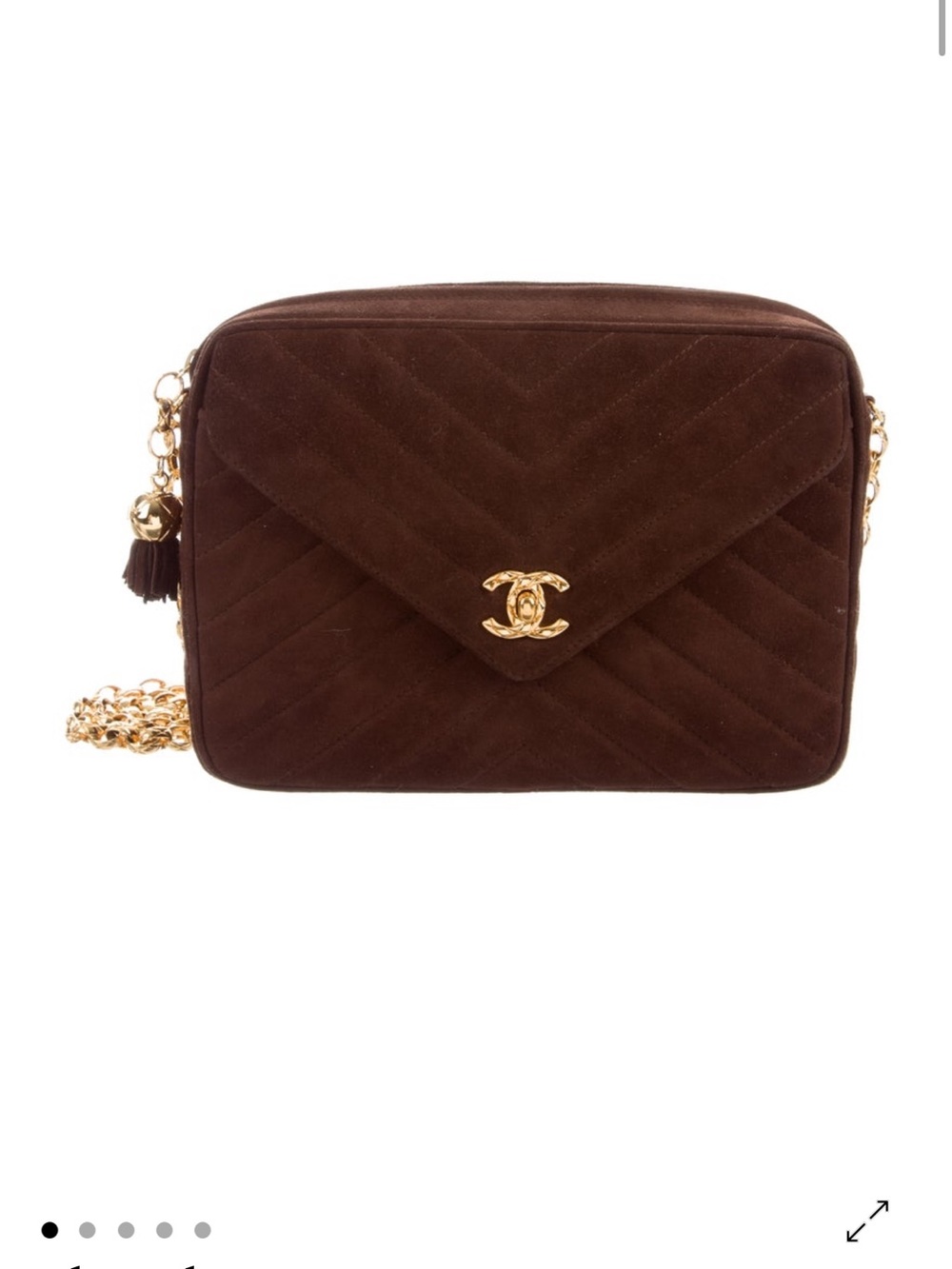 CHANEL Brown Suede Quilted Camera Crossbody with Gold Chain